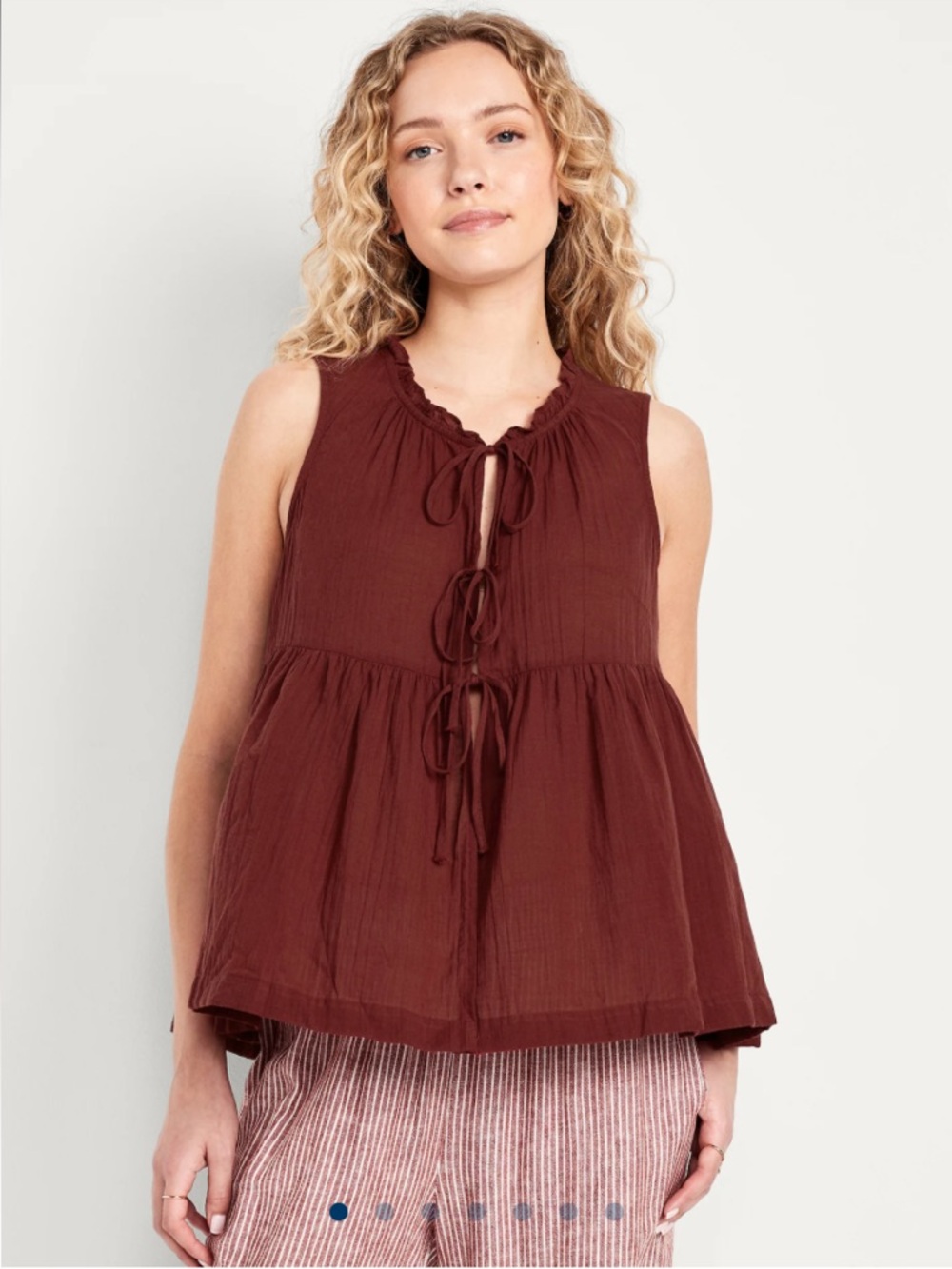 Old Navy Sleeveless Tie-Front Peasant Top -  Red/Brown Size XL